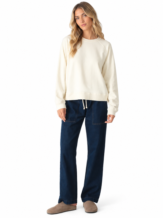 Model wearing the ivory Ronan Pullover